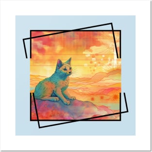 Summertime Cat Enjoying Outside For Summer Solstice With Colorful Background With Nature Scene With Cat Being Cute For Pet Owner Who Loves Posters and Art